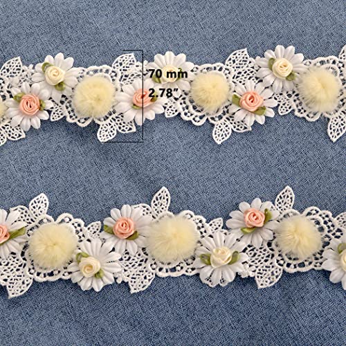 Kuasting 2 Yard Vintage Cotton Flower Ribbon Scallop Edge Trim Colorful Fabric Leaf Ribbon Trim Handmade Diy Sewing Supplies For Dress Embellishment (Fluffy Lace) #TOP1