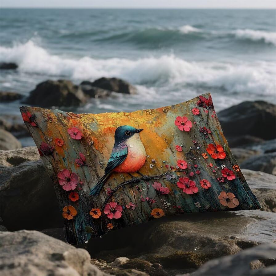 クッションカバー 60x120 2枚セッ, 鳥の花 クッション, ウォータープルーフ アウトドア 座布団かばー, 柔らかい ベルベッ