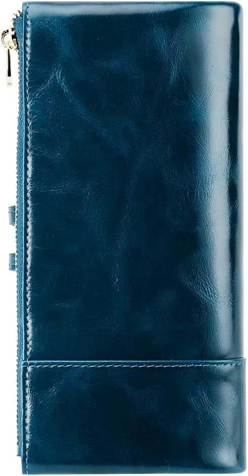 Women's RFID Blocking Wallet Soft Leather Clutch Money Ladies Purse Slim Card Holder Organizer Zip Pocket (3013-Blue) - Image 2