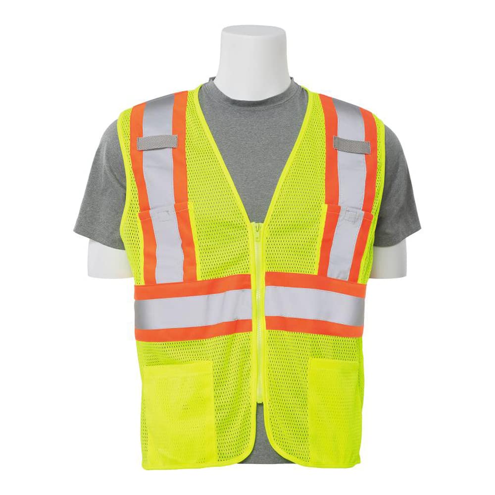 ERB 61830 Model S383P Type R Class 2 Mesh Zipper Safety Vest with Contrasting Trim, Hi-Viz Lime, 6XL