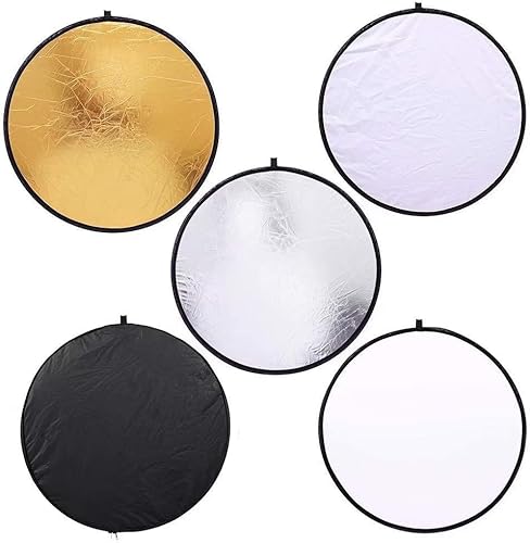 30cm Portable 5-in-1 Collapsible Light Reflector Studio Photography Multi Round Disc Light Reflector, Translucent, Silver, Gold, White, and Black (5-1)