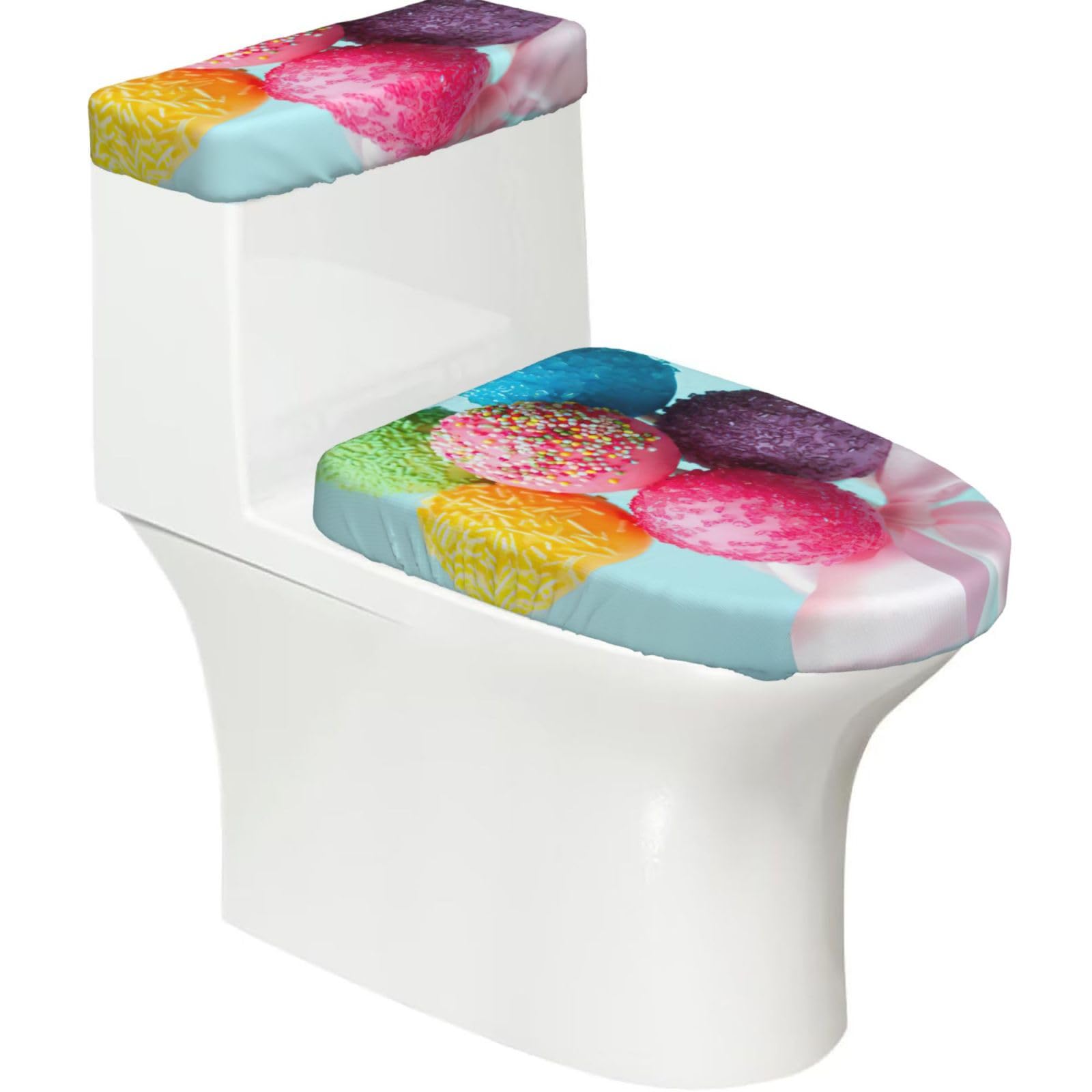 Colorful Candy Print Bathroom Decor Toilet Lid Cover And Tank Covers, Restroom Accessories Fits Most Round