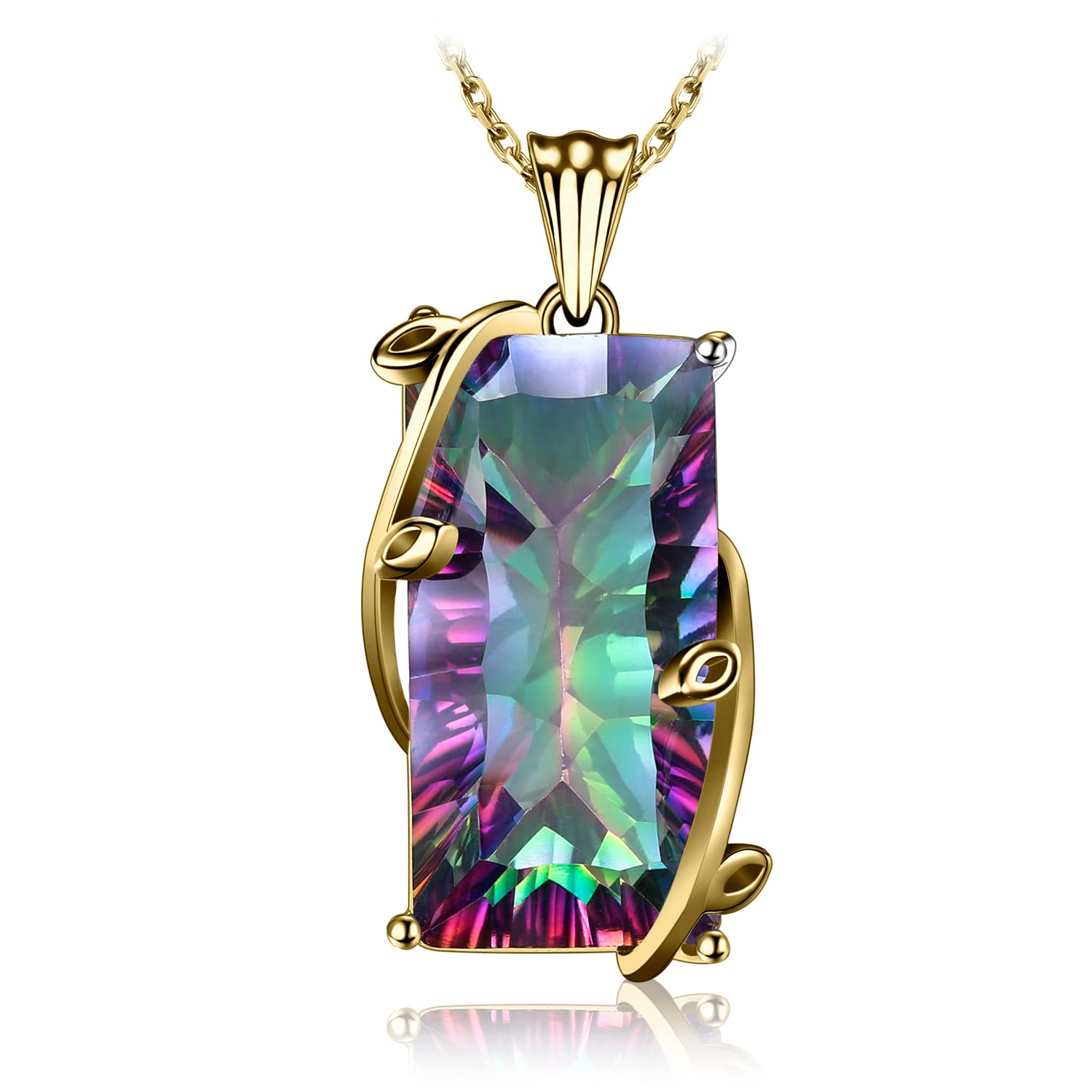 JewelryPalace Rechteckschliff 15ct Echt Regenbogen Quarz Kette Anhänger 45CM, Halskette Damen Silber 925, Collier Damen Vergoldet Bunte Edelstein Mädchen,Halsketten mit Groß Stein Frauen Rosegold Gold