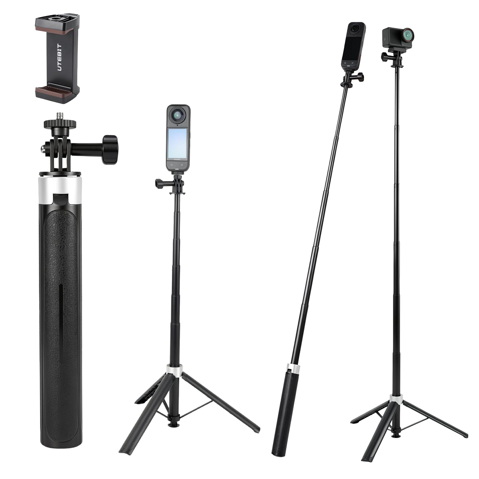UTEBIT 38" Extendable Selfie Stick with Phone Hold &Tripod for Gopro Camera