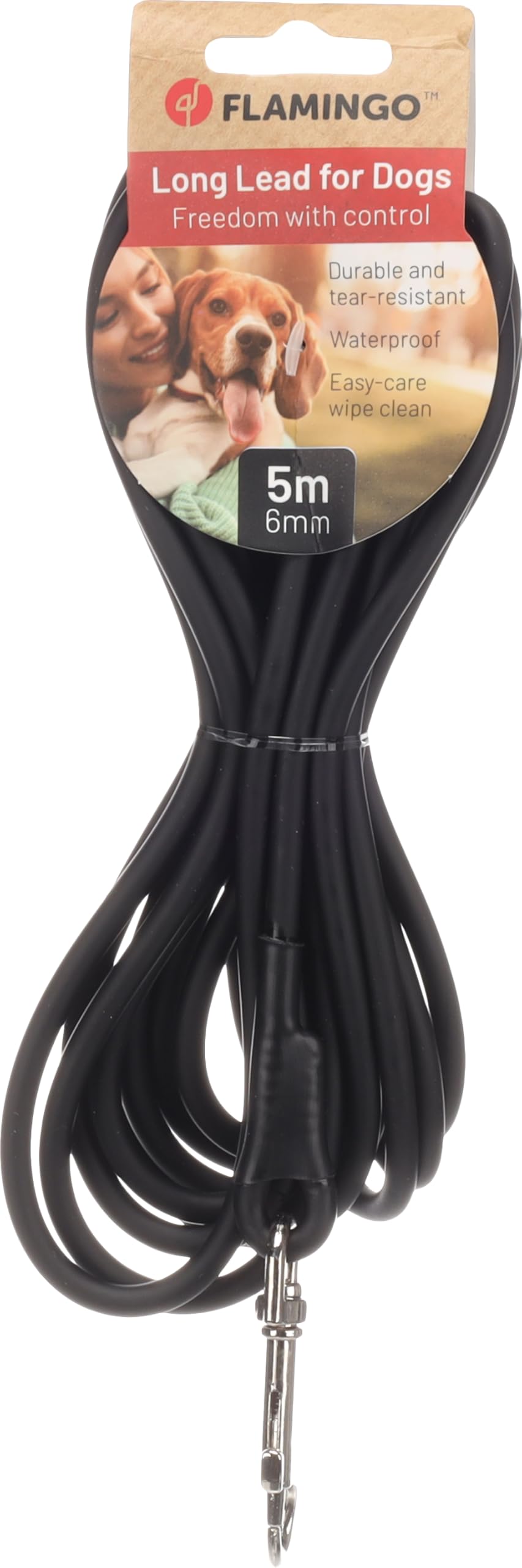 Flamingo Caspar Smycz treningowa i szkoleniowa dla psa czarna 5m 6mm