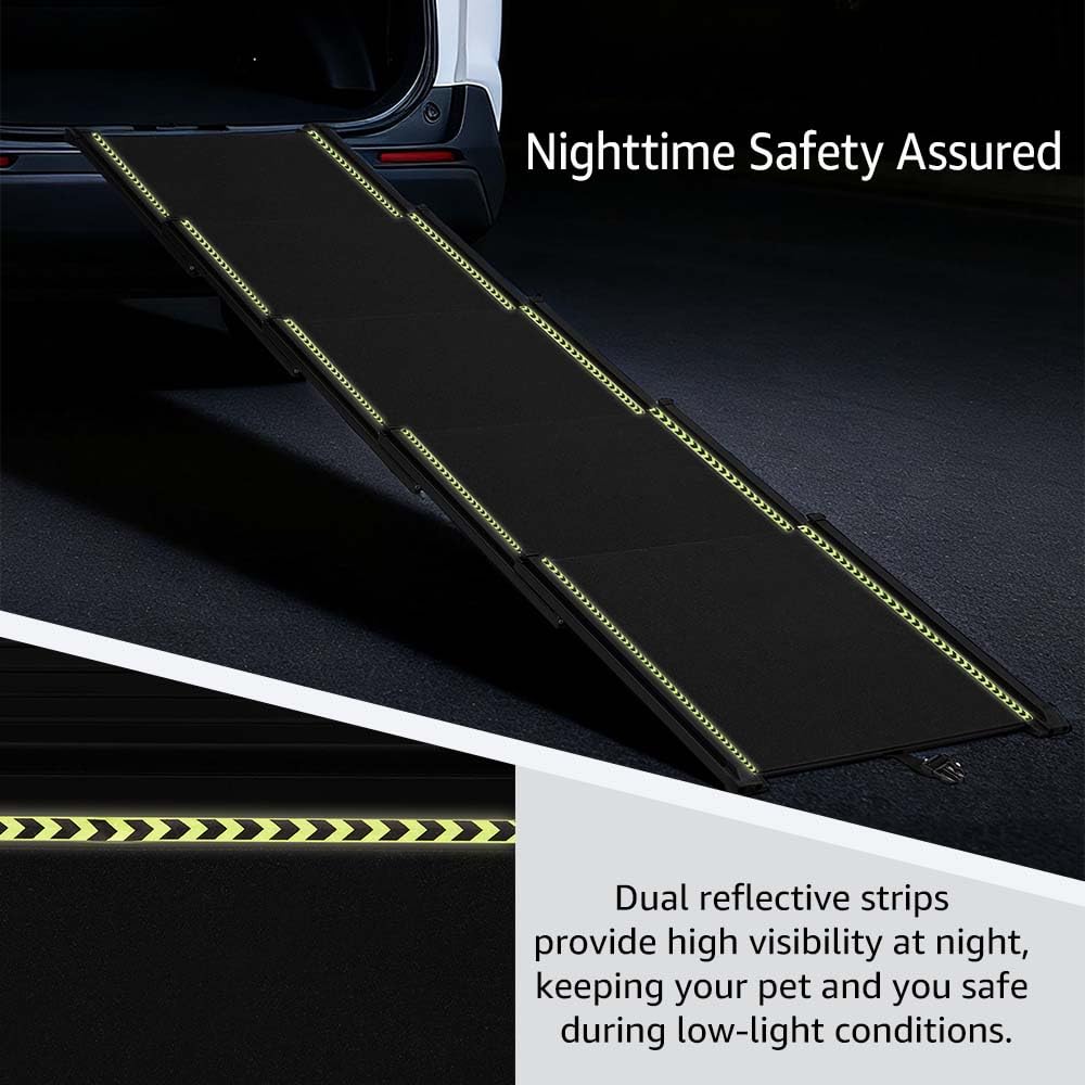 unipaws Rampe télescopique extra longue de 190,5 cm pour voiture, VUS et camion, rampe portable de 43,9 cm de large avec surface antidérapante, bandes réfléchissantes et pente douce pour chiens pesant