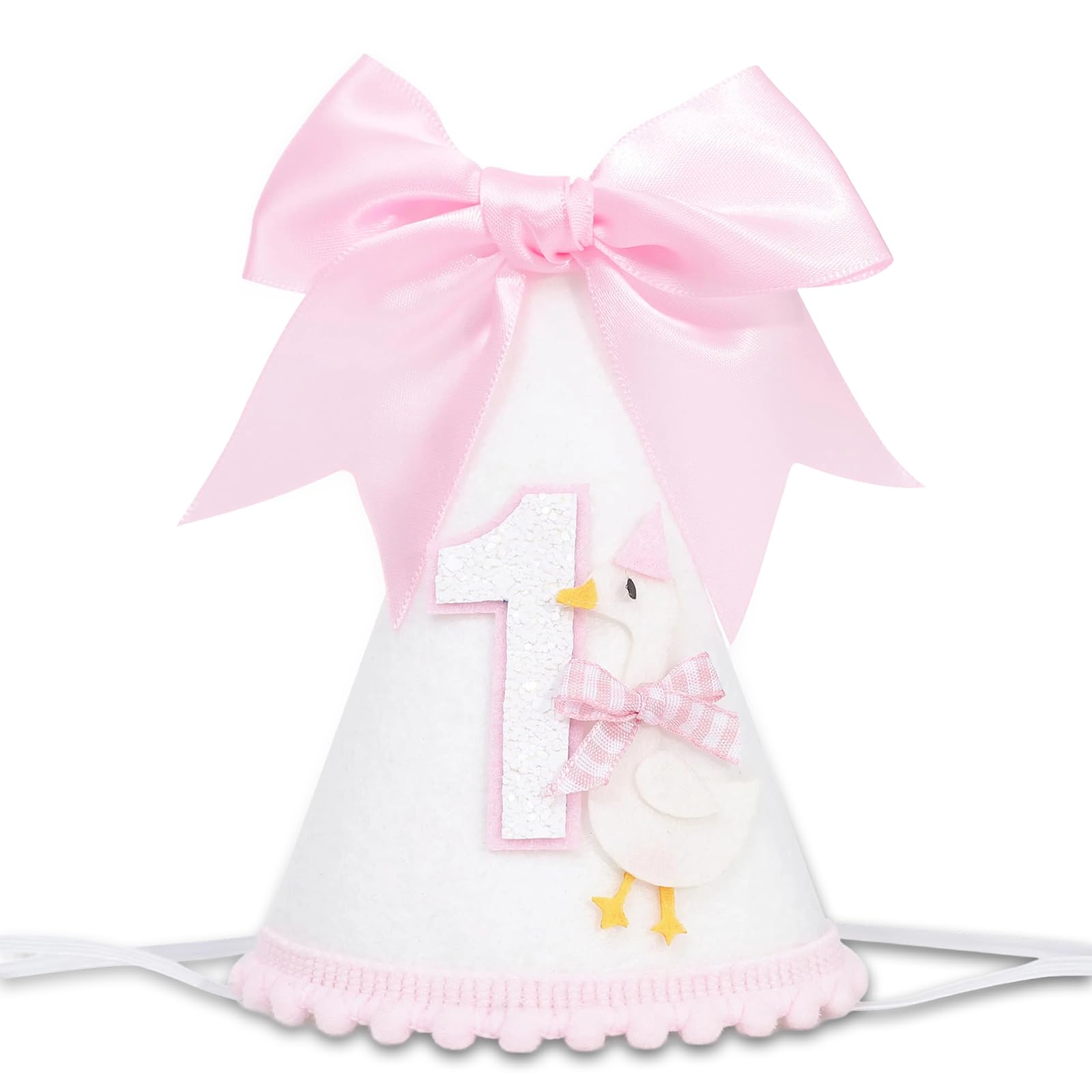 Huipalon Pink Bow Silly Goose 1st Birthday Hat for Girls, One Silly Goose Theme First Birthday Crown, Cute Swan Glitter Number 1 Cone Hat, Cake Smash Photo Props & Party Decorations for 1st Baby Girl
