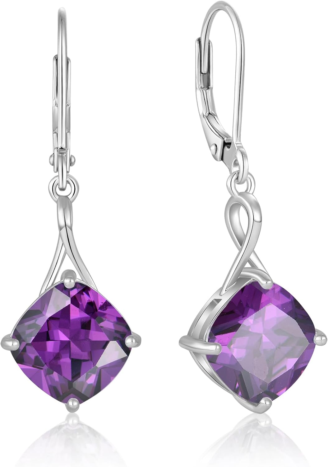 Vinoya Birthstone Earrings for Women 925 Sterling Silver Square Cubic Zirconia Dangle Drop Earrings Simple Jewelry for Her