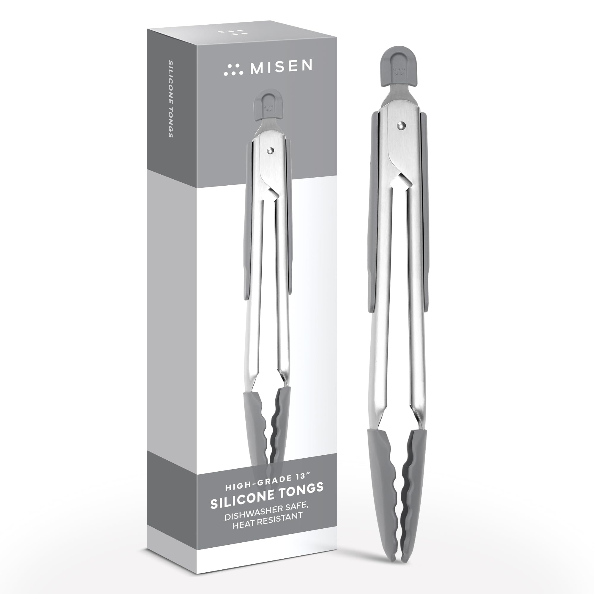 Misen Pinzas para cocinar con puntas de silicona – Pinzas de cocina de acero inoxidable – Pinzas para cocinar alimentos – 12 pulgadas – Gris