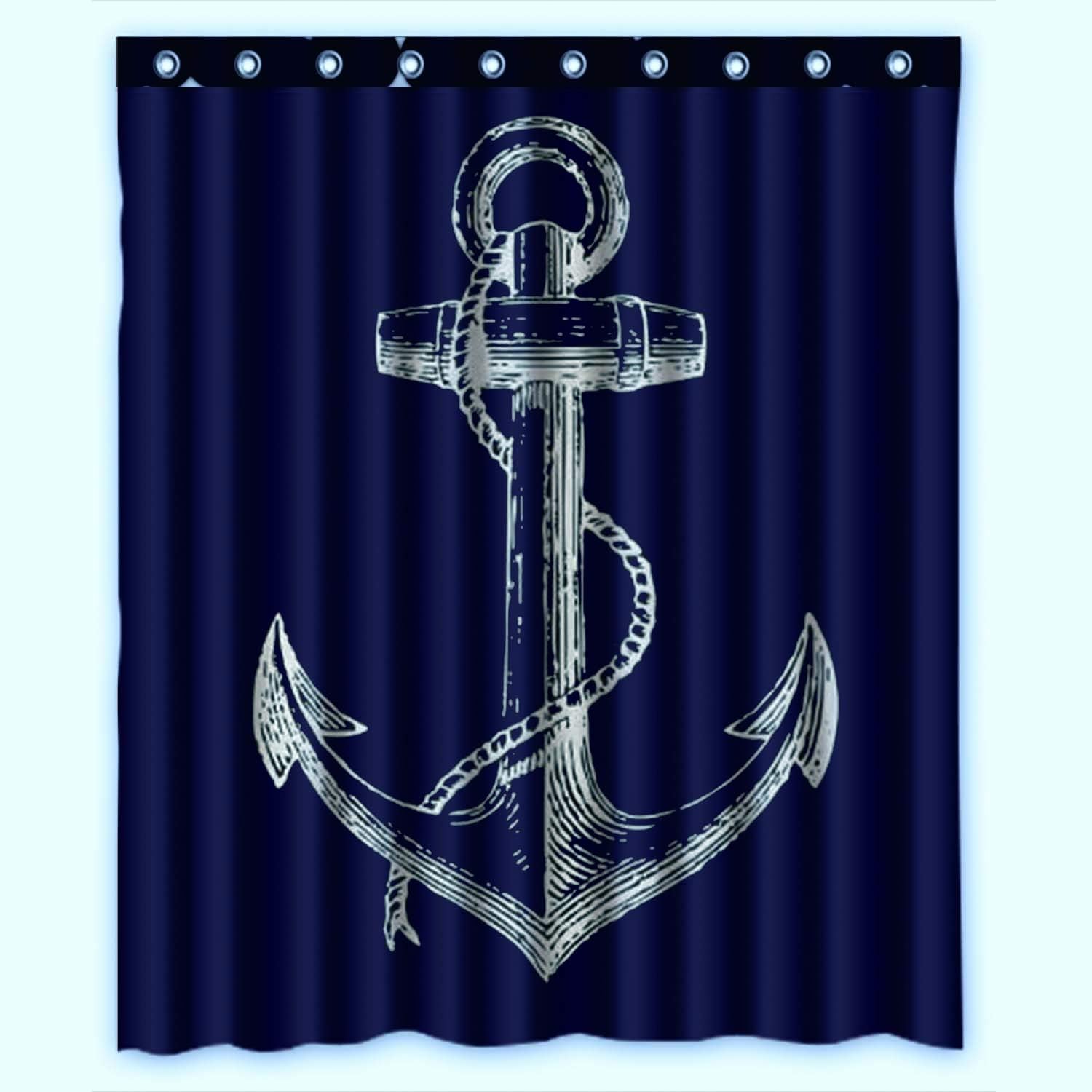 KXMDXACustom Nautical Navy Blue Anchor Shower Curtain Waterproof Polyester Bathroom 60 x 72 inch