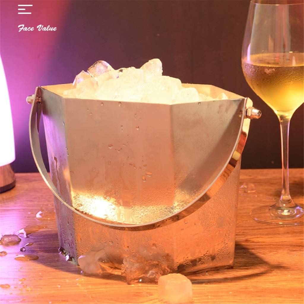 Ice Bucket Portable Stainless Steel Ice Bucket with Ice Tongs, KTV Bar, Beer, Red Wine, Champagne, Creative and Commercial Ice Bucket (A)