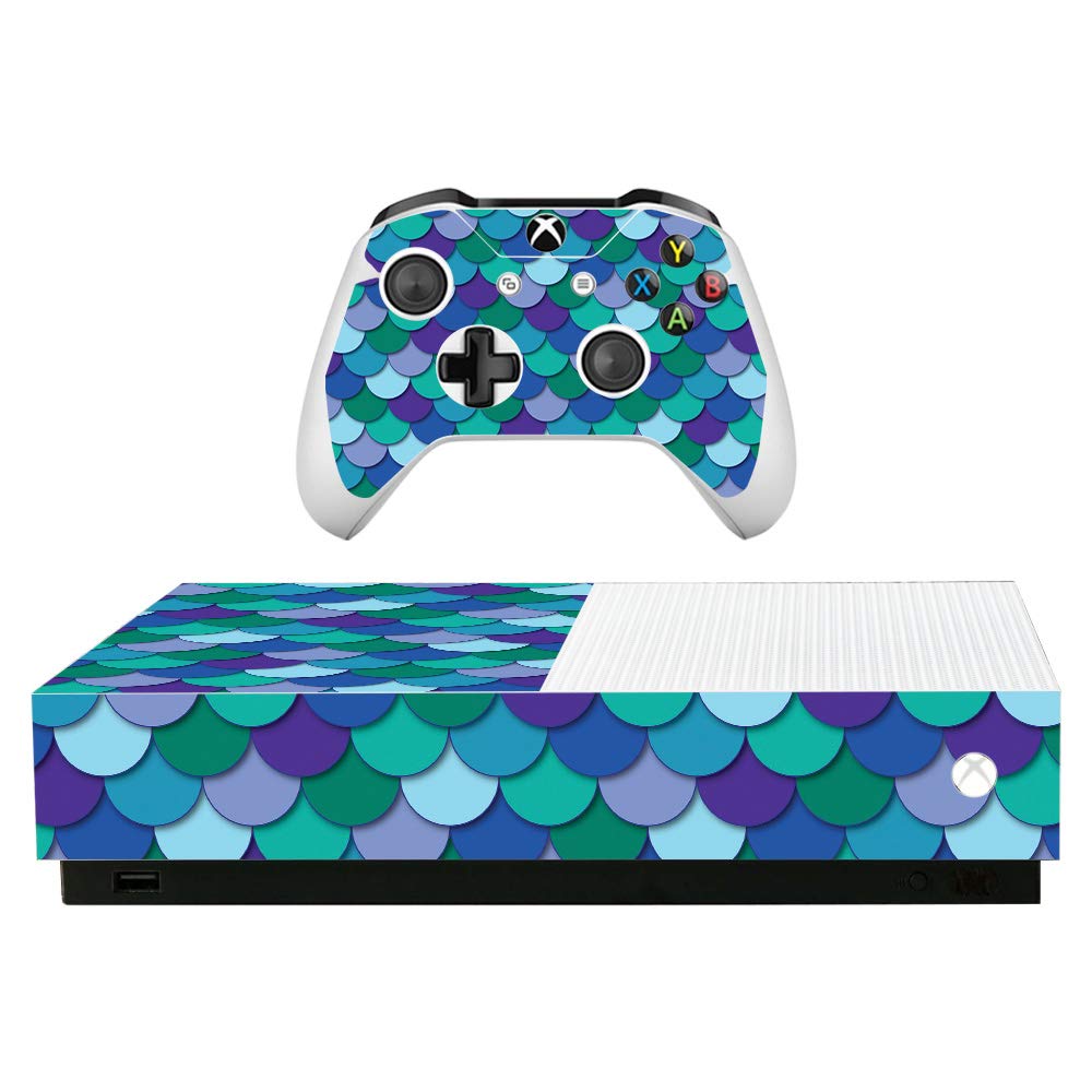 MightySkins Skin for Microsoft Xbox One S All-Digital Edition - Blue Scales | Protective, Durable, and Unique Vinyl Decal wrap Cover | Easy to Apply, Remove, and Change Styles | Made in The USA