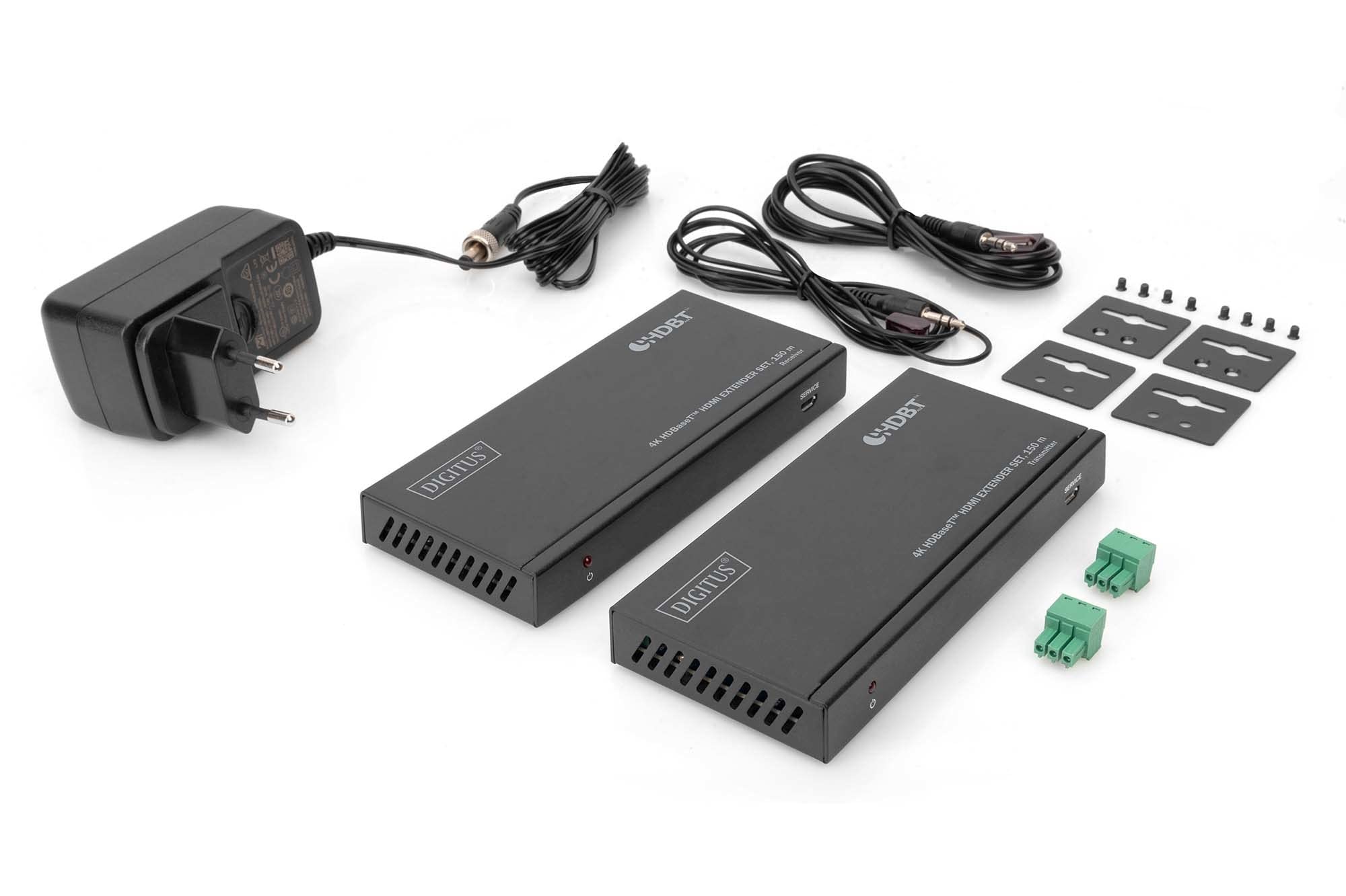 DIGITUS DS-55508 Estensore HDMI HDBaseT UHD 4K/60 Hz 120 m LAN Set Trasmettitore Ricevitore IR RS232 HDCP 2.2