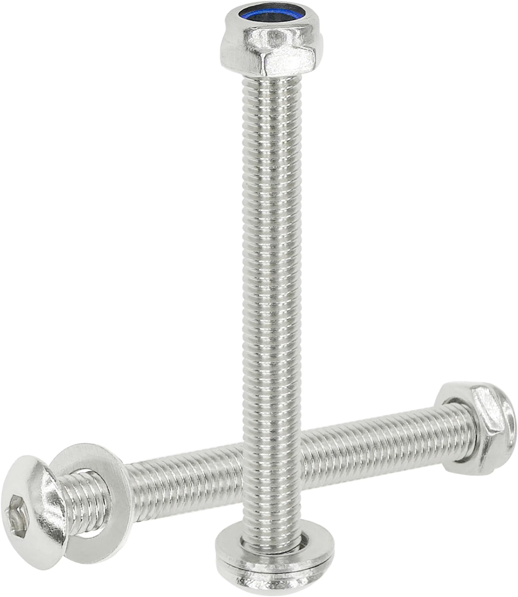 – 12 Sets Stainless Steel Round Head Hex Socket Bolts with Nylon Lock Nuts & Washers (M6 x 60mm)