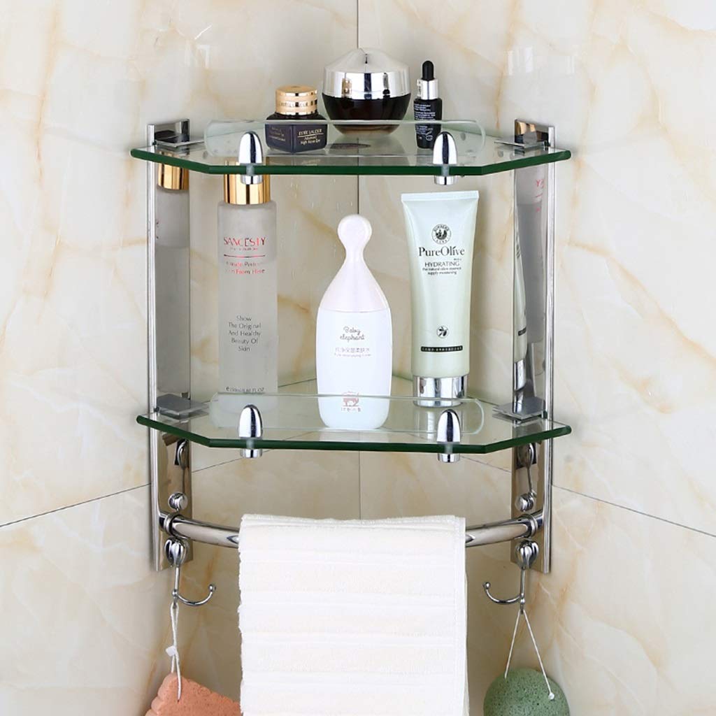 Estante de Vidrio para baño Estante de Esquina para baño Estante de Almacenamiento de Cocina con toallero y Gancho Doble Estante de baño de Vidrio (Color : Style2)