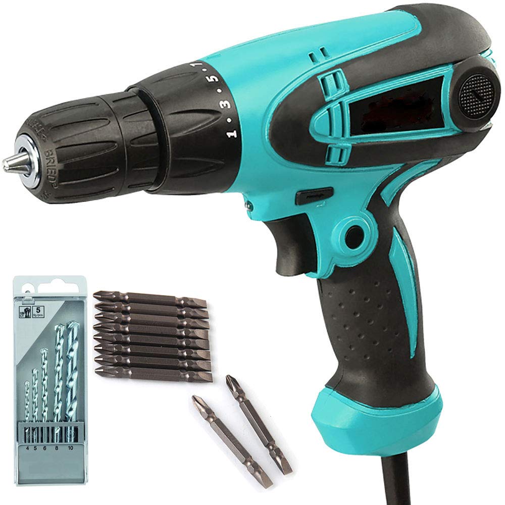 MLD Electric screwdriver machine 10mm multipurpose reverse forward torque Setting screw gun cum drill wired KM-109-(10 mm/350w/750 Rpm/230v/Multicolor/Plastic) (SCREWGUN/BIT/HSS)