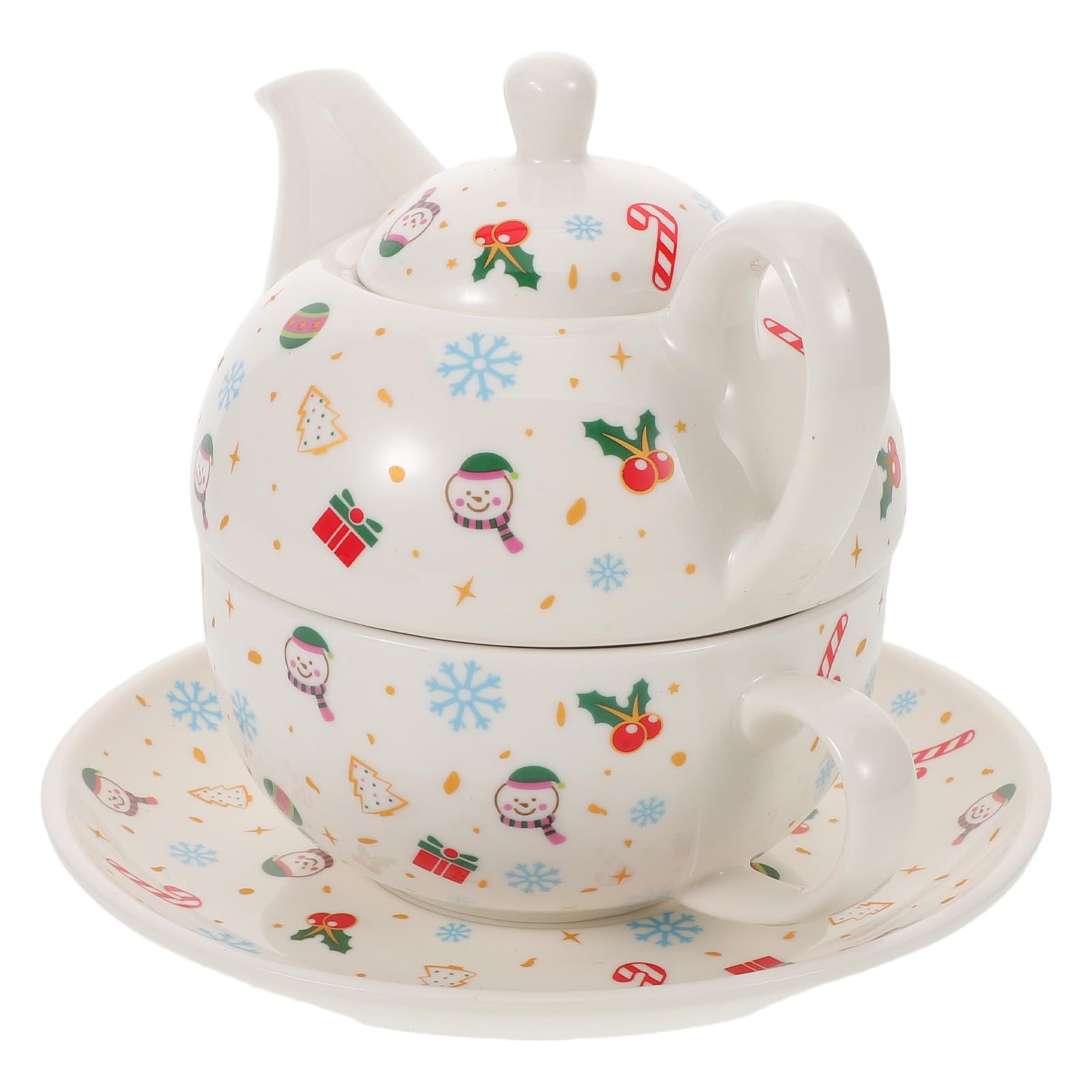 Juego de Tetera y Taza de Cerámica con Estampado Navideño