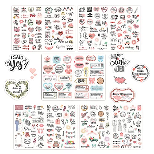 4 hojas autoadhesivas para libro de visitas, boda, vintage, pegatinas para scrapbooking o boda, álbumes de fotos, tarjetas para invitación, boda, bautizo, compromiso, cumpleaños, fiesta Cover