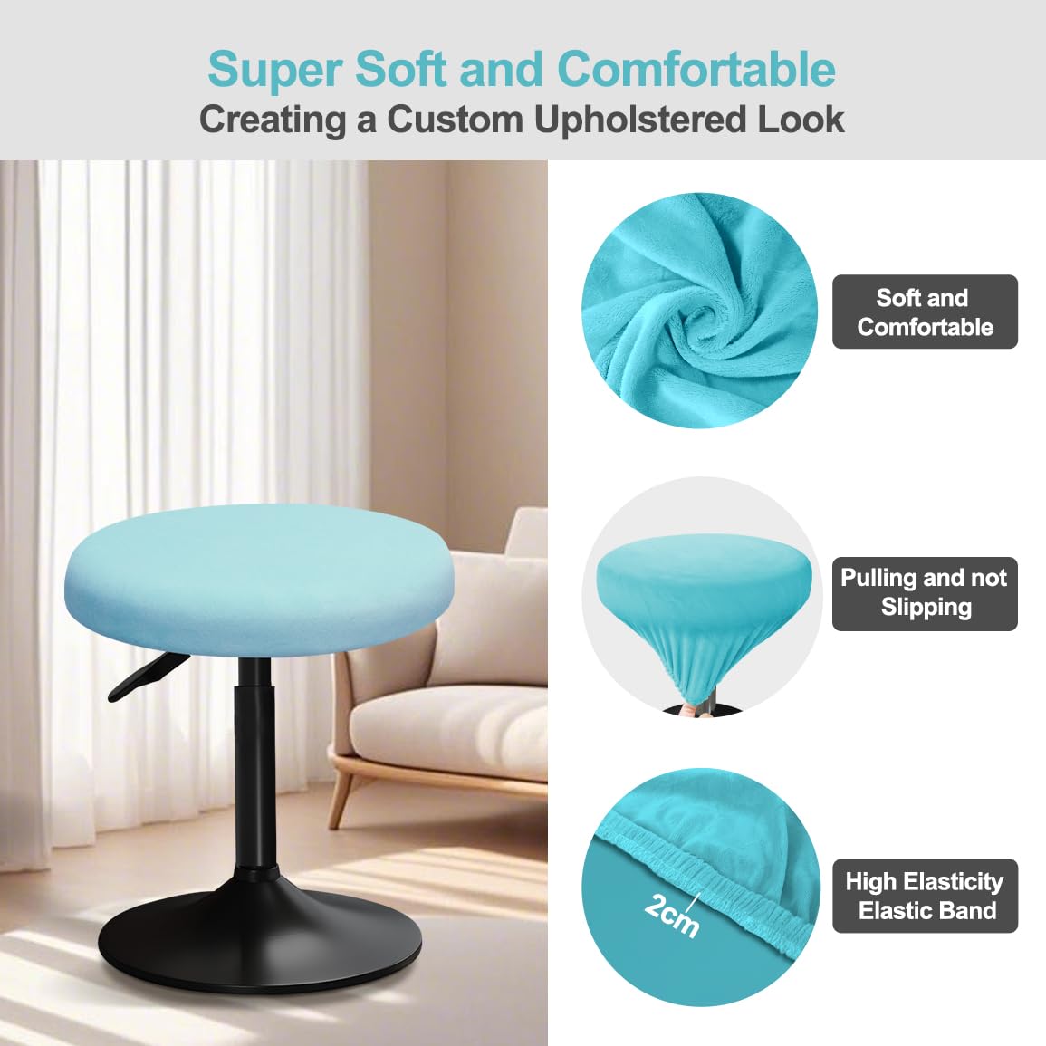 YINGAYOU Round Velvet Stool Cover 12-16"/30-40cm Bar Stool Cover Very Soft Elastic and Easy to Install Wrinkle Resistant - Image 4