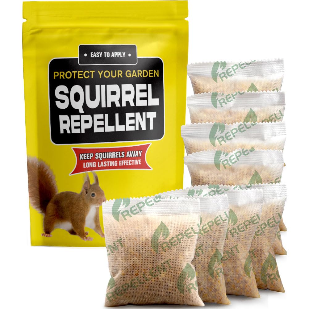Squirrel Repellent Outdoor, Squirrel & Chipmunk Repellent, Keep Squirrels Out of Garden/Bird Feeder/Attic & Yard, Safe Around Kids, Pets & Plants, Cover for 120 sq ft Area - 8P