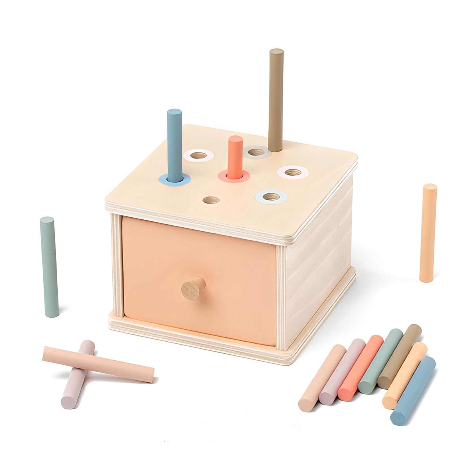 ZQSFPK Montessori Wooden Coin Box Toy, Stacking Toys for Fine Motor Skills, Colour Sorting Sensory Toys with Storage Box, Learning Toy