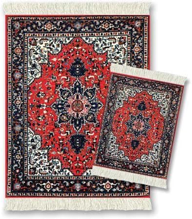 Fiberlok Tabriz Heriz MouseRug & CoasterRug 2 Piece Matching Set, Hand Washable Mouse and Coaster Pads & Desk Protectors