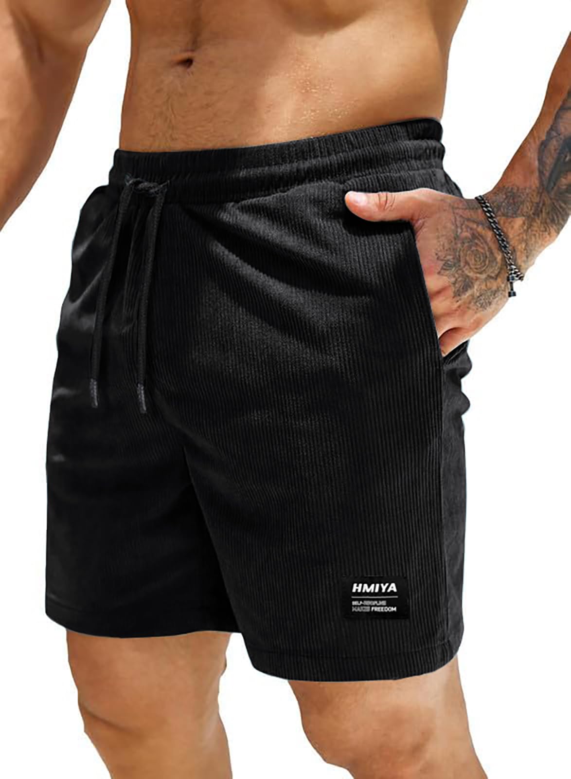 HMIYA Corduroy Shorts Herren Kurze Hosen Sommer Bermuda Freizeitshorts Baumwolle Elastische Taille mit Taschen