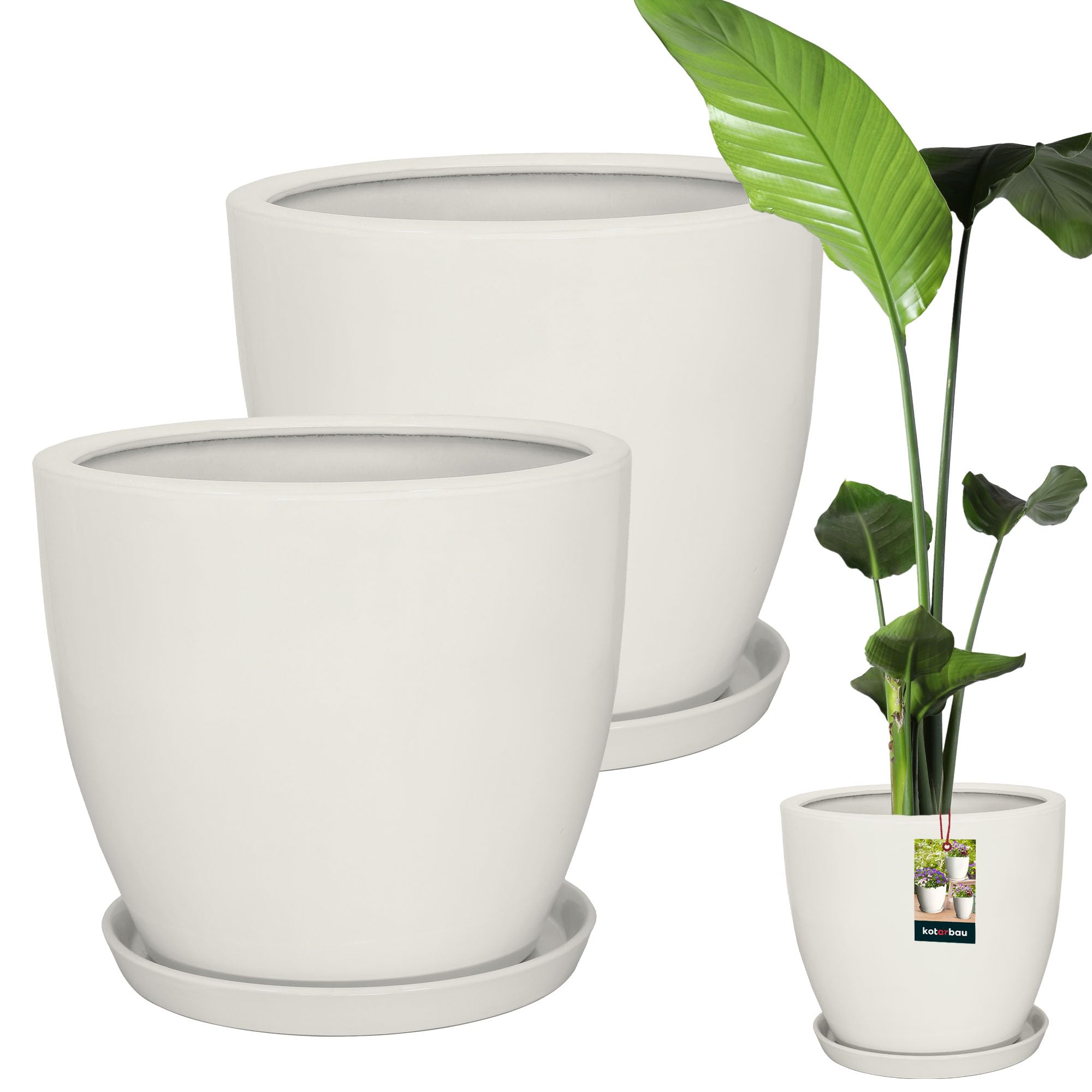 KOTARBAU® 2 szt. Donica z Podstawką Biała ⌀ 38 cm Ceramika szkliwiona Doniczka na Kwiaty i Zioła Osłonka na Rośliny