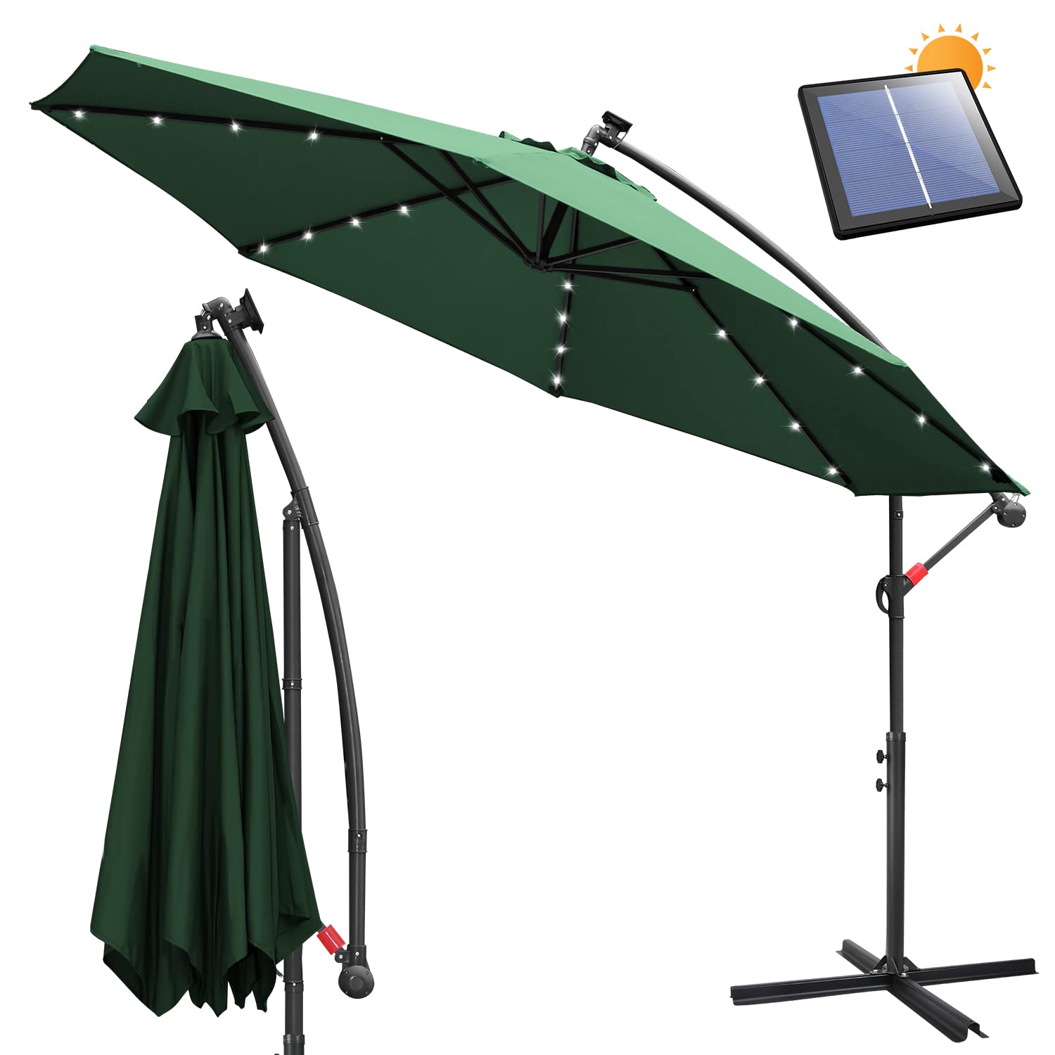 Sonnewelt Sombrillas terraza grandes de diámetro, sombrilla con manivela, Parasol jardin de aluminio, protección UV, con soporte, parasol excentrico, impermeable