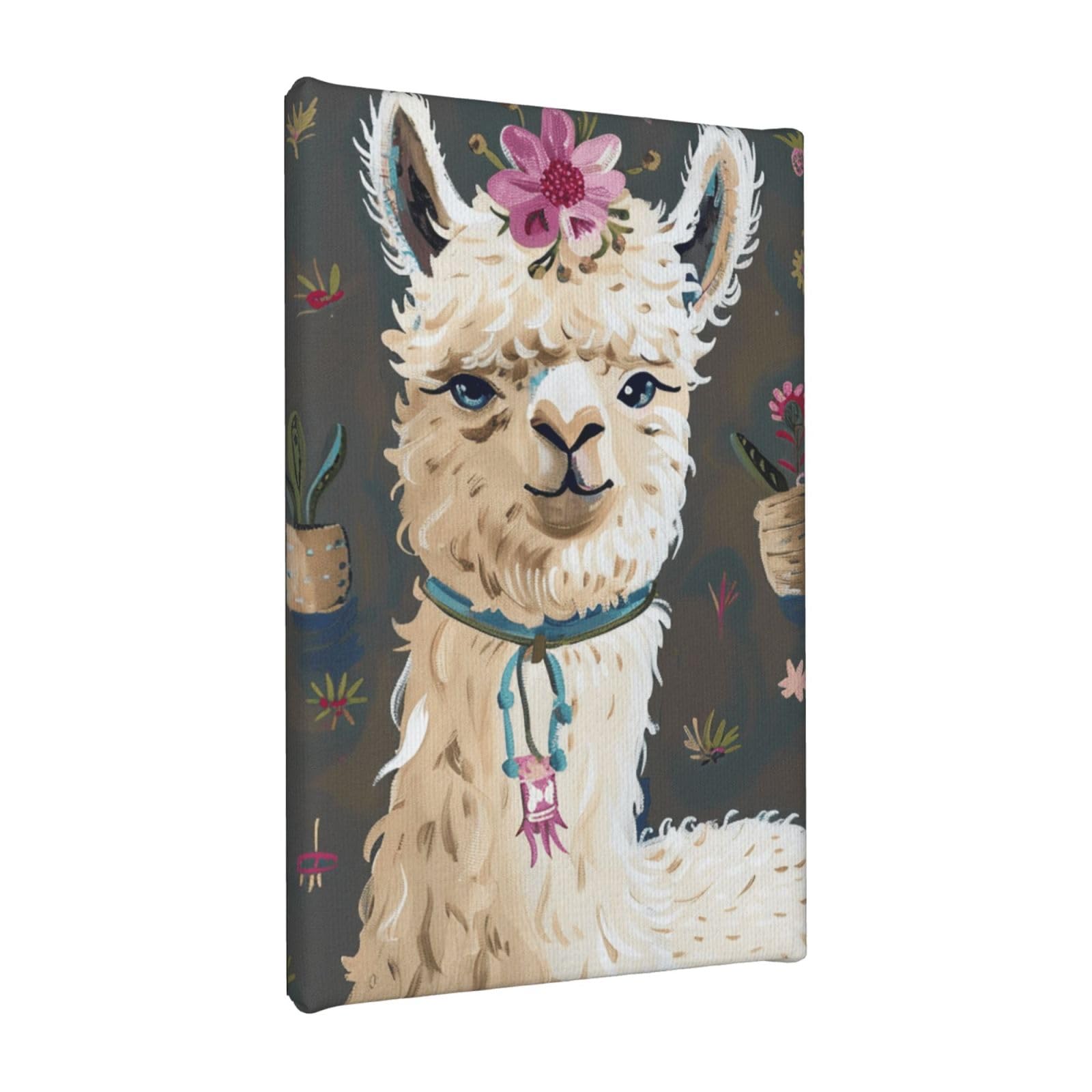 YKLJG Alpaca Llama Printed Wall Art Canvas Painting 20x30 CM Wooden Framed Picture Painting Artwork Prints for Bedroom Kitchen Home Office Decor