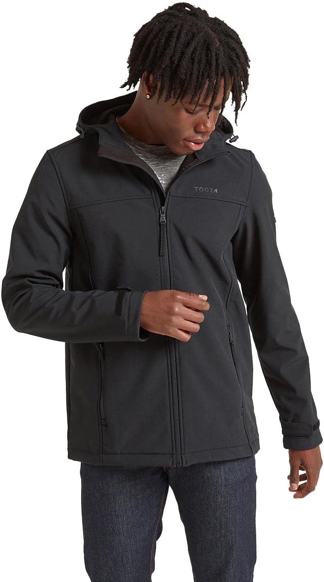 TOG24 Softshell Jacket for Men Waterproof Windproof Transition Jacket Outdoor Leisure Jacket Functional Jacket with Hood Fleece Lined Hiking Jacket