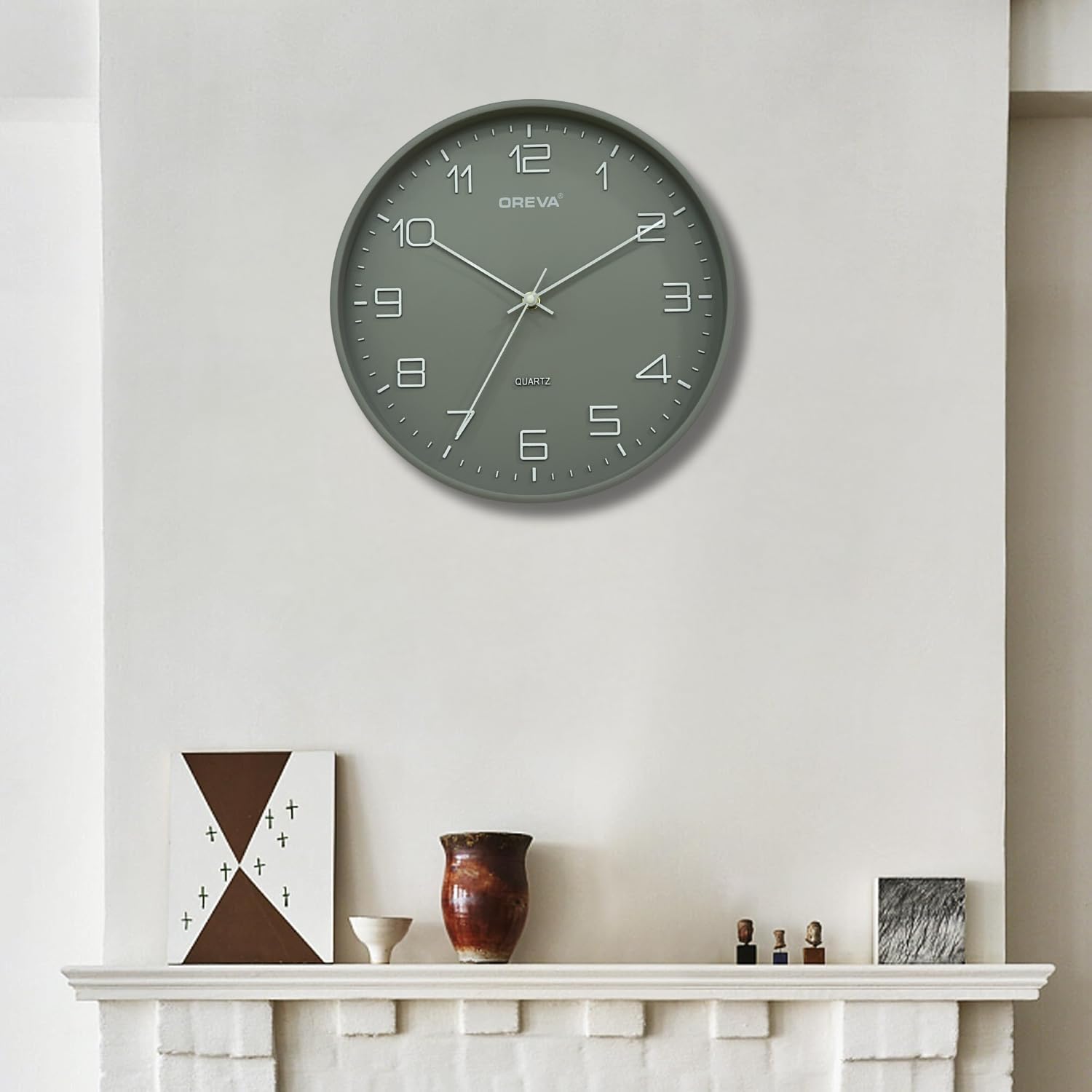 OREVA 12.2 Inch Round Fancy Embossed Number Dial Contemporary Stylish Clocks Modern Analog Silent Wall Clock for Living Room Bedroom Latest Home Décor Office AQ-9507SS (Cream)-image-39