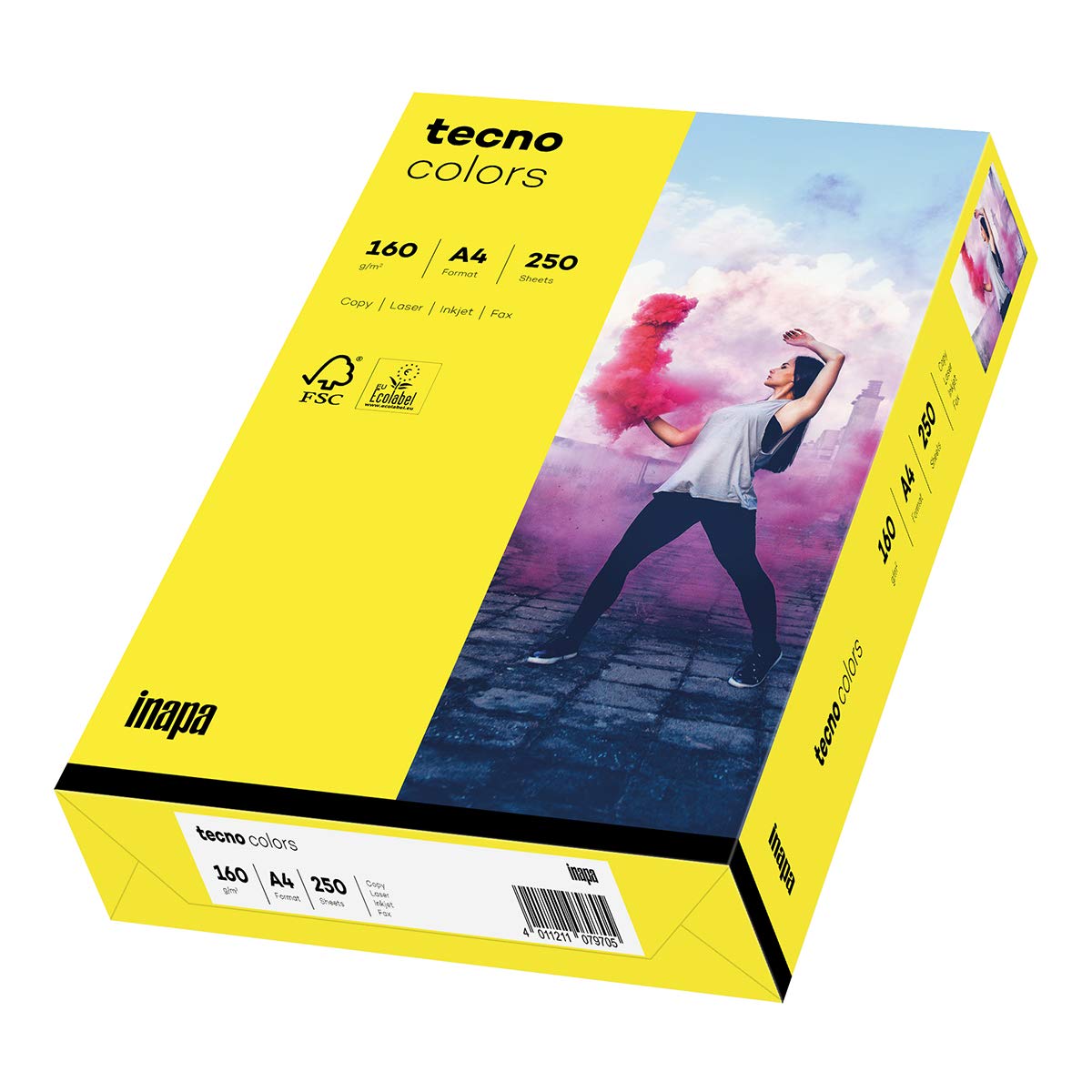 inapa Papel para impresora de colores, papel de colores tecno Colors: 160 g/m², A4, 250 hojas, amarillo