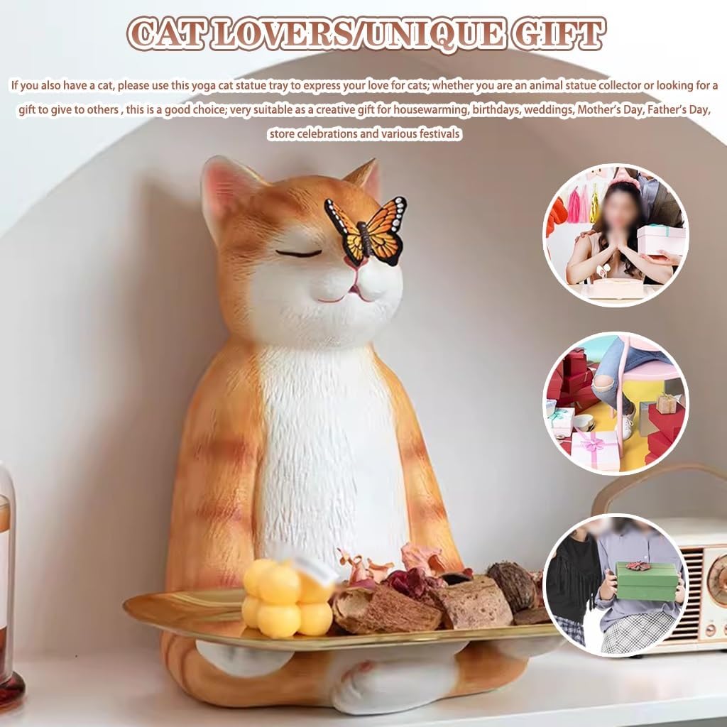 像のトレイ デスクトップクリエイティブヨガ猫 彫像トレイ、 玄関
