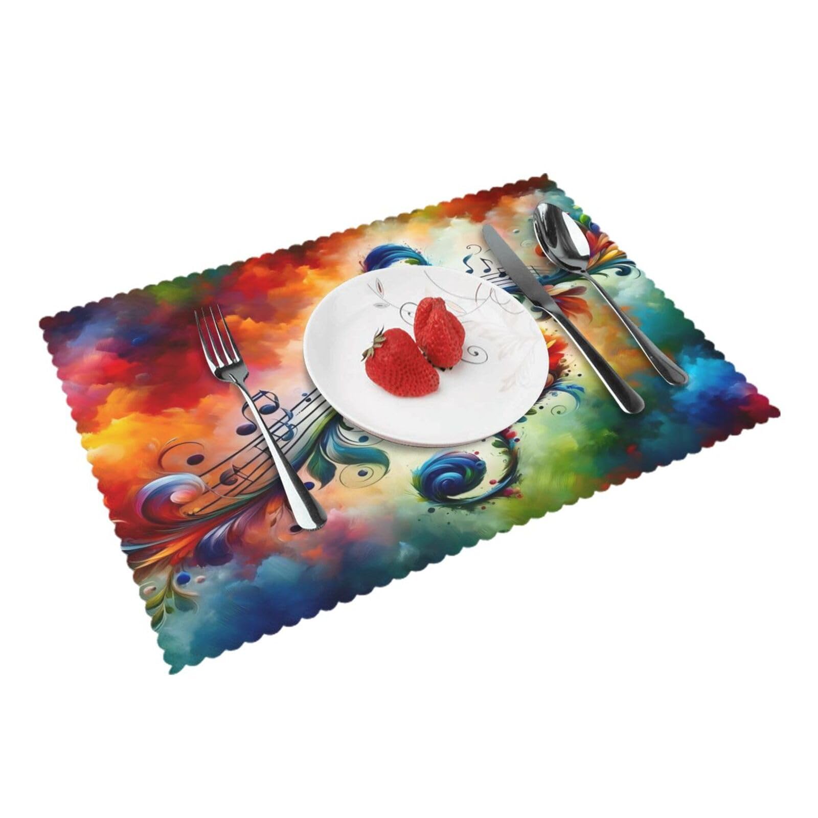 Colorful Rainbow Music Notes (2) Placemats Set of 4 Print Table Mats Place Mats Table Decor for Kitchen Dining 12X18 in