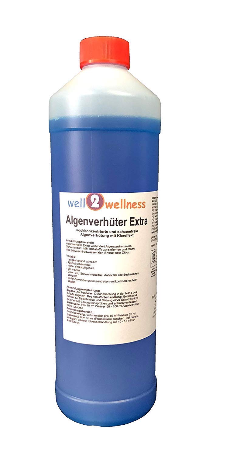 Antialghe per piscina + distruggialghe Extra 'Blue' 4 x 1,0 l - altamente concentrato + privo di schiuma