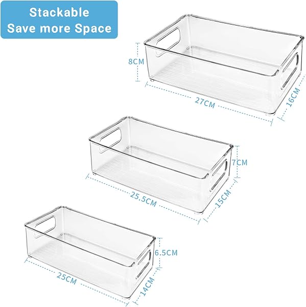 Diwoker Kühlschrank Organizer Stapelbar, Aufbewahrungsbox Küche Organizer, Speisekammer Vorratsbehälter Durchsichtig Behälter für Kühlschrank, Küchen, Schränke - 5