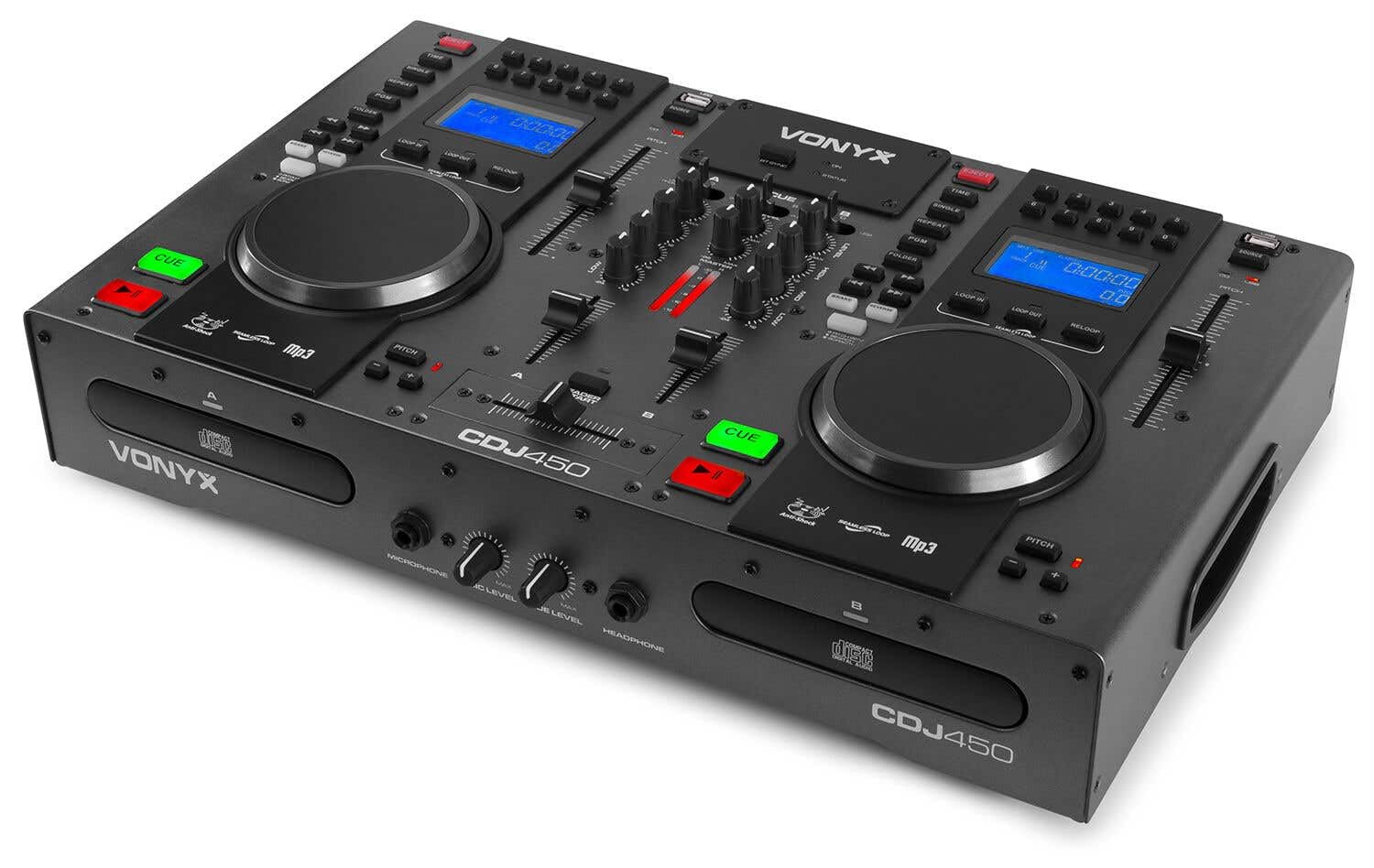 Vonyx CDJ450 DJ-Konsole – Doppel-Deck CD/USB/MP3-Player mit integriertem Mixer, Bluetooth, Jogwheels & Effekten | Set inkl. Kopfhörer, Mikrofon & Kabel