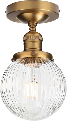 Miniatura 9 de Pathson Modern Semi Flush Mount Ceiling Light Fixture with Striped Globe Glass Shade, Industrial Ceiling Lighting Lamp for Living Room Foyer Hallway