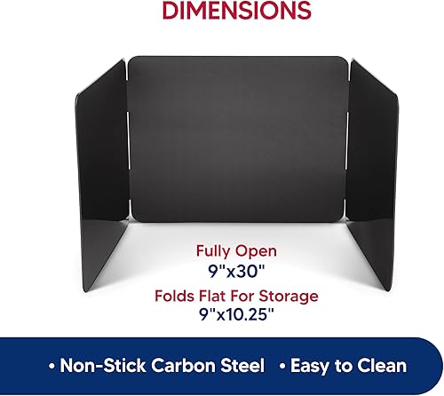 Miniatura 5 de HIC Kitchen Protector contra salpicaduras de 3 lados, acero al carbono antiadherente, seguro al calor, se pliega para el almacenamiento