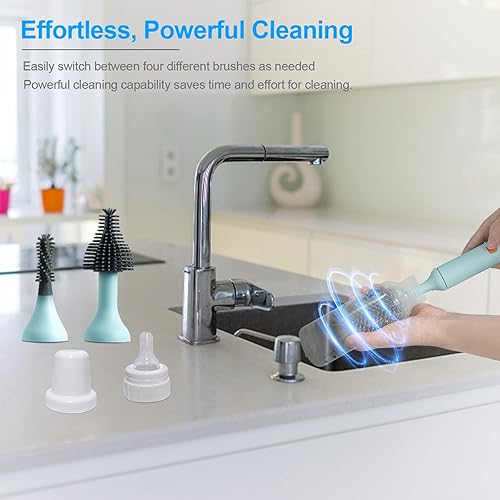 Miniatura 2 de Juego de cepillos eléctricos para botellas con cepillo de silicona para botellas, cepillo para pezones, limpiador de pajitas, recargable por USB,