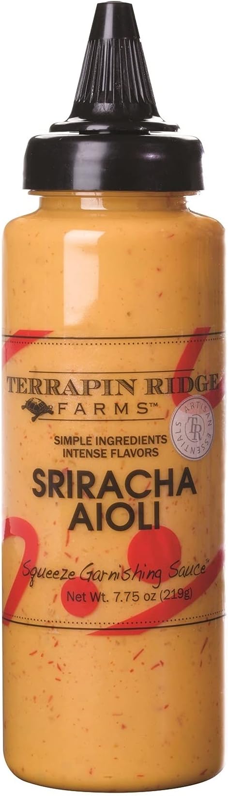 Terrapin Ridge Farms Sriracha Aioli Garnishing Sauce – Creamy with Red Chile Heat & Citrus – Perfect for Deviled Eggs, Sandwiches, and Grilled Meats – 7.75 oz squeeze bottle