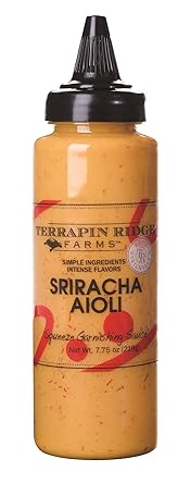 Terrapin Ridge Farms Sriracha Aioli Garnishing Sauce Creamy with Red Chile Heat & Citrus Perfect for Deviled Eggs, Sandwiches, and Grilled Meats 7.75 oz squeeze bottle