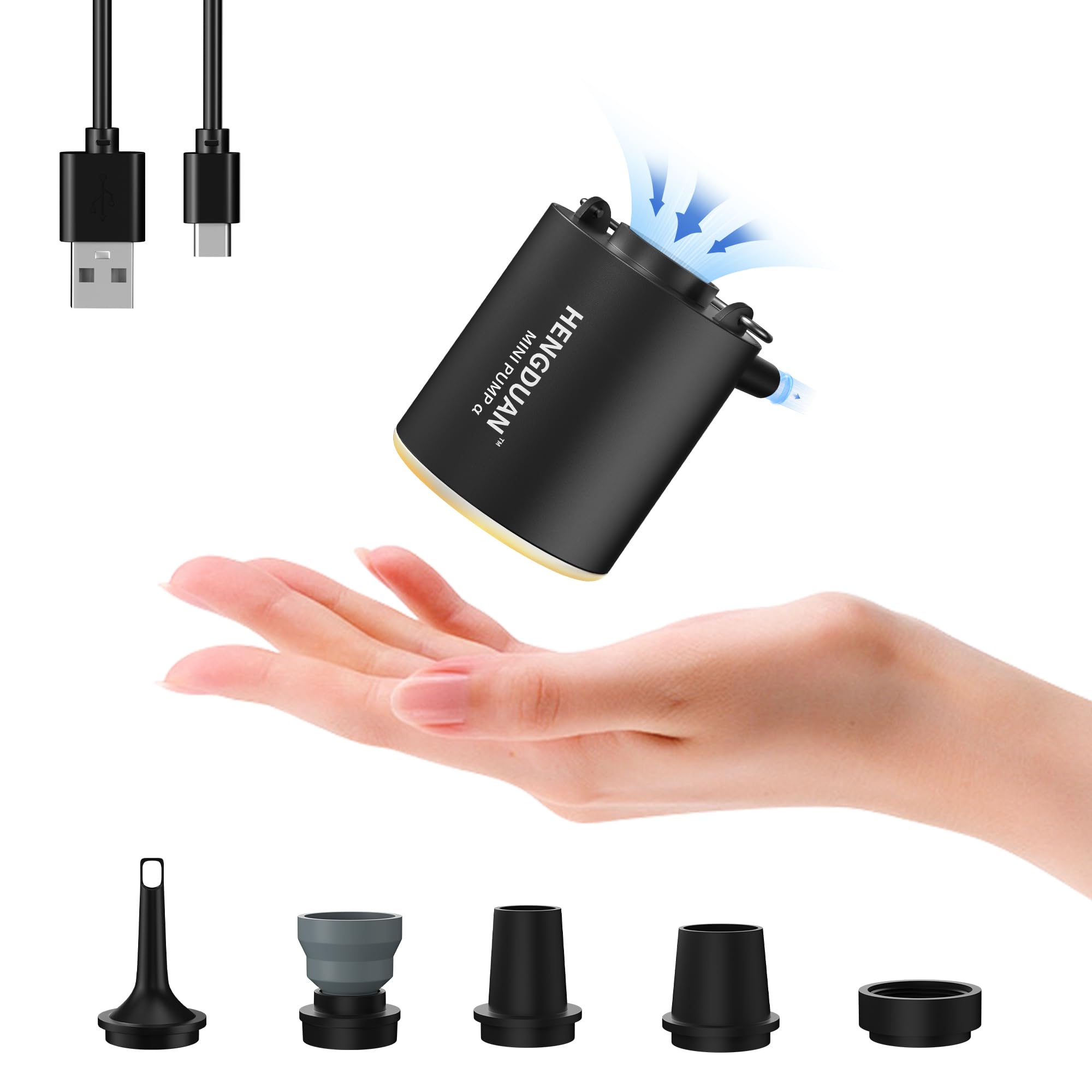 Photo 1 of Mini Pump ? Ultra-Mini Rechargeable Pump Small Portable Compact Air Pump with 1300mAh Battery Inflator for Air Bed Mattress Swimming Ring Vacuum Pump for Storage Bags with Camping Light Black