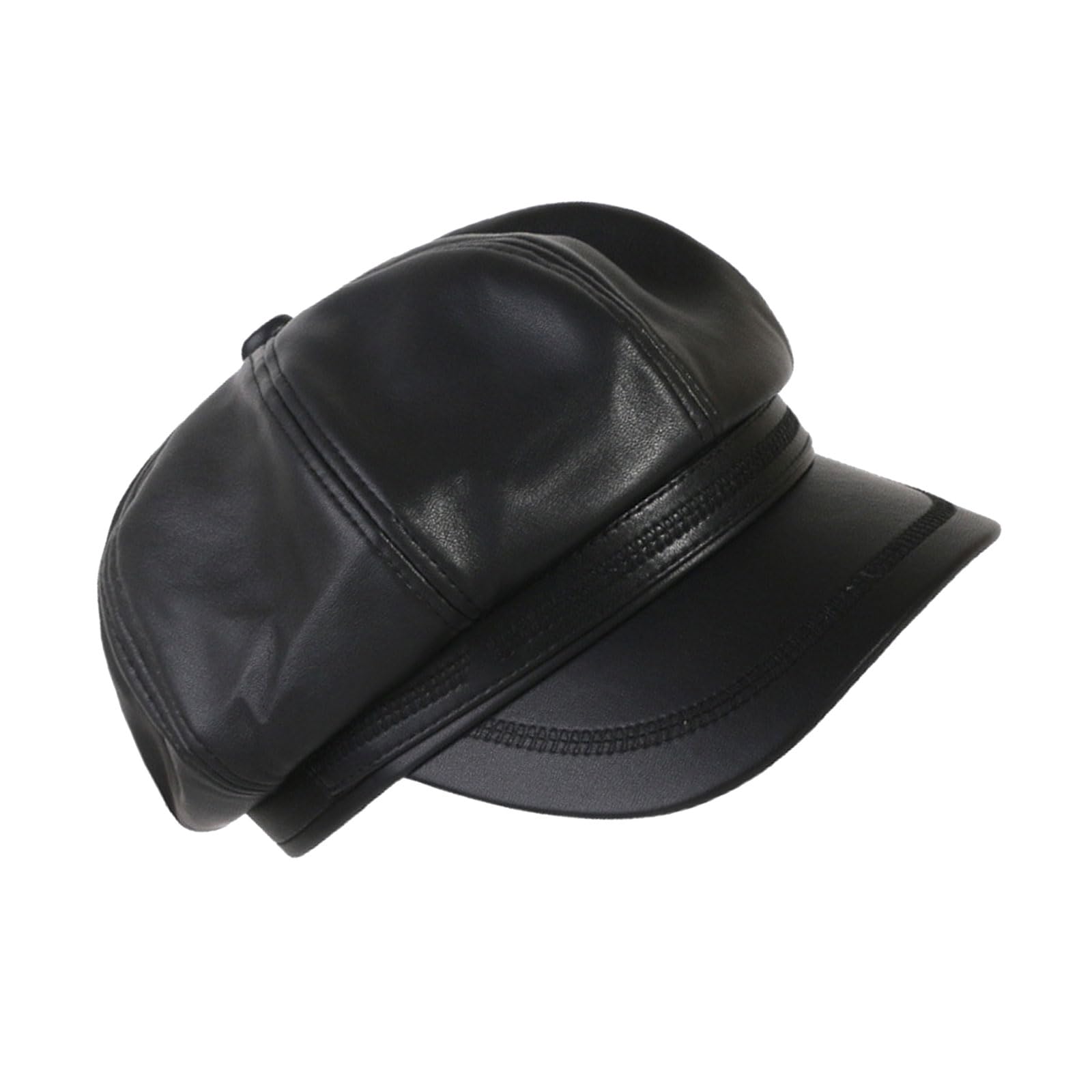 Vintage PU Leather Hat for Girls Fashion Distressed Octagonal Hat Teens Girl Newsboys Caps Winter Autumn Head Accessories