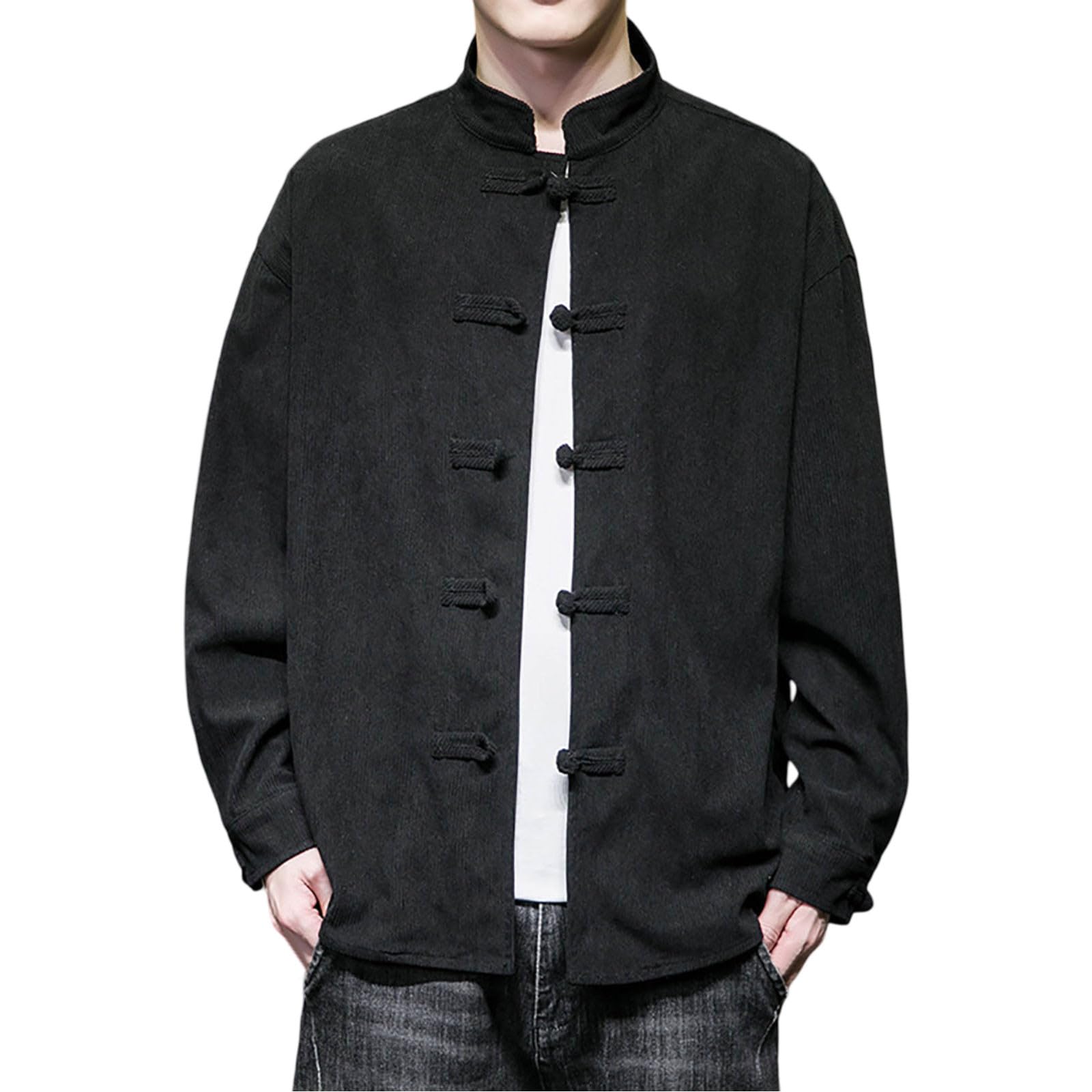 Men's Jackets Winter Jacket Training Jacket Transition Jacket Autumn Jacket Winter Men's Retro Chinese Shirt Large Size Trend Plate Buckle Long Sleeve Blouse