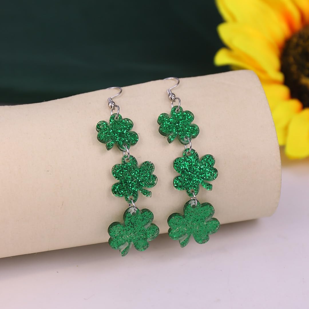 St Patricks Day Earrings for Women Sparkling Green Shamrock Clover Dangle Earring Irish Festival St Patricks Day Earrings Jewelry Outfits Accessories for Women - Image 6