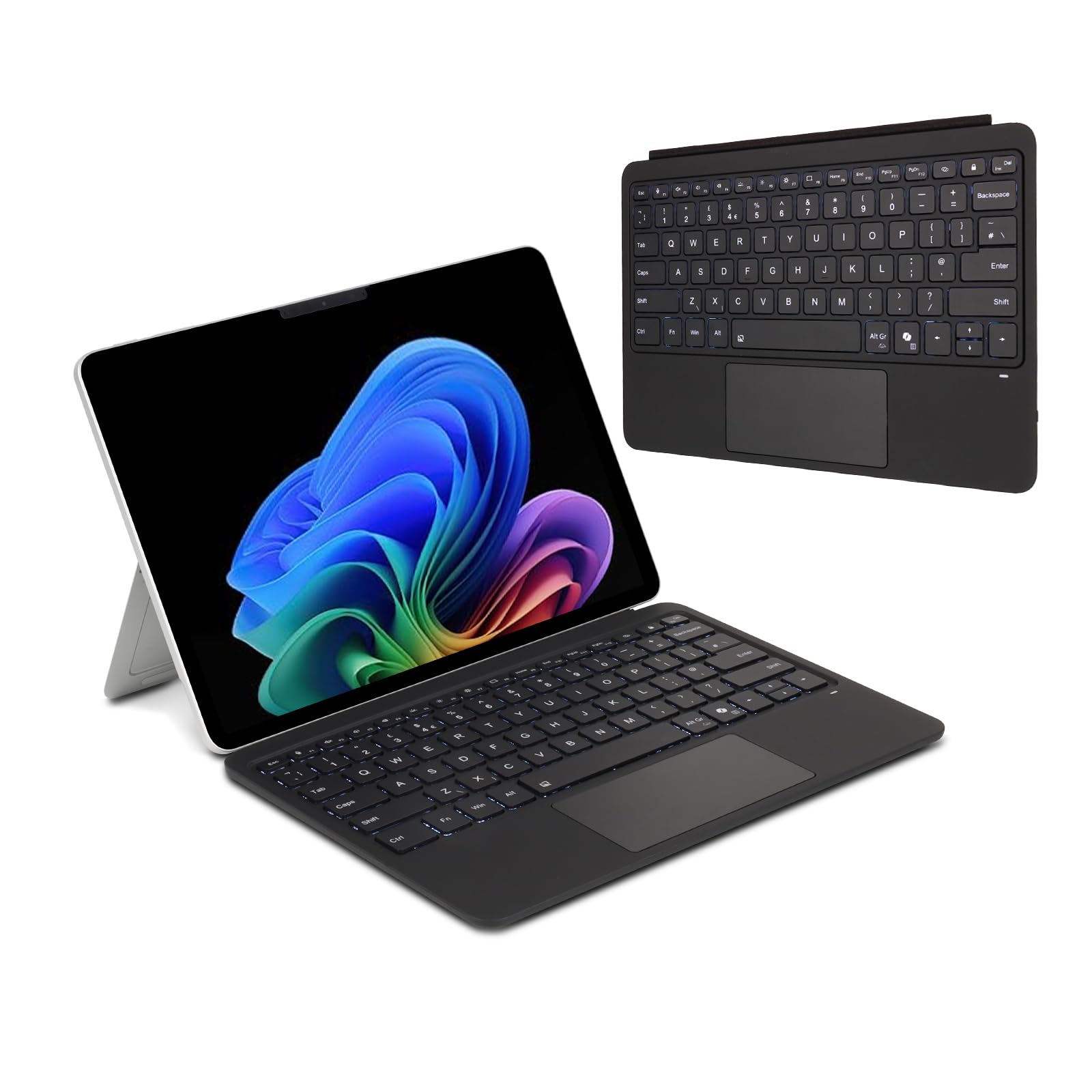 TECHGEAR Tastiera Surface Pro 12 (2025), cover sottile tipo Bluetooth con trackpad, retroilluminazione a 7 colori, attacco magnetico, QWERTY UK, custodia per tastiera wireless per Microsoft Surface