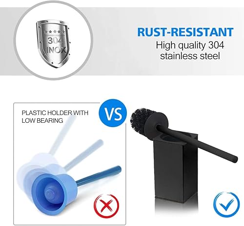 Miniatura 2 de Portaescobillas de inodoro de acero inoxidable 304 de pie cuadrado negro para almacenamiento y organización de baño (negro)