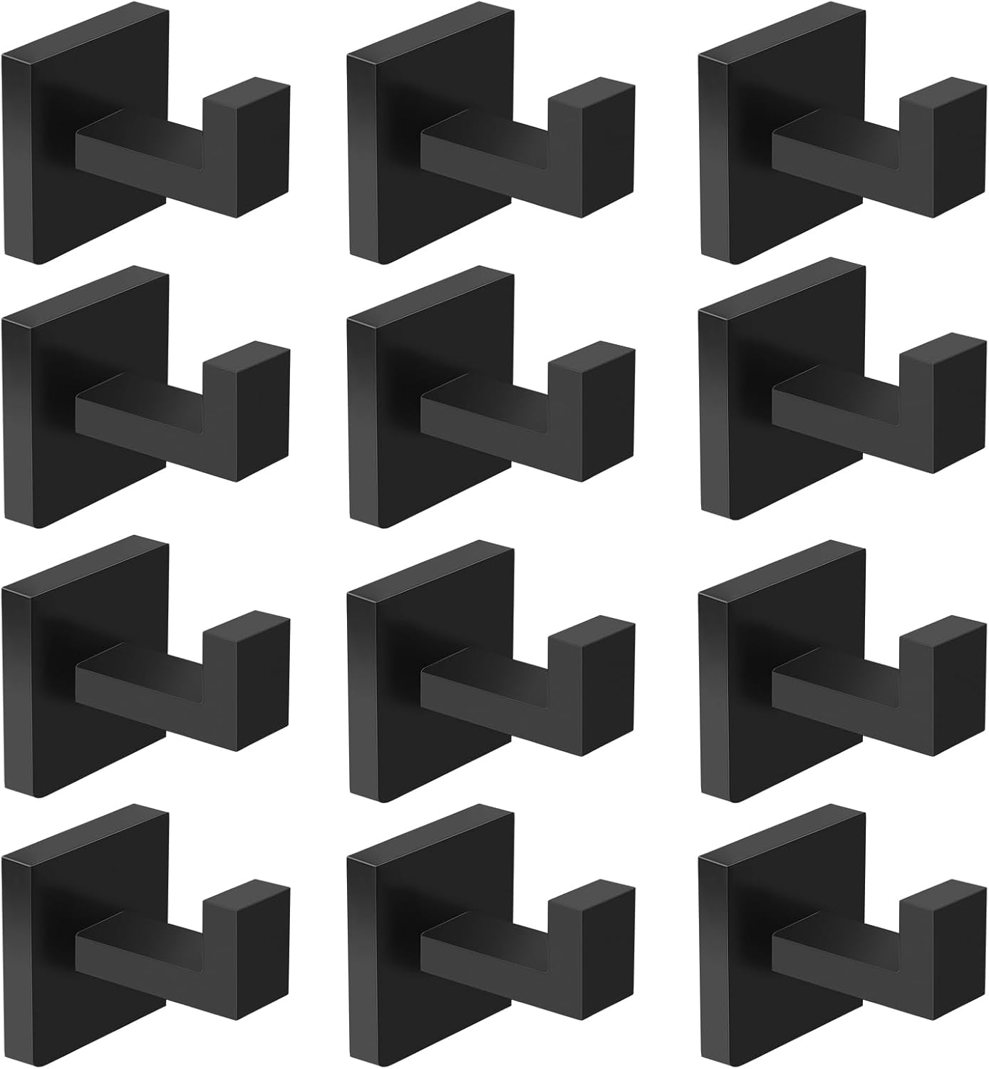 IBosins 12-Pack Bathroom Towel Hooks Hand Towel Holder Heavy Duty Stainless Steel Towel Hanger Robe Hat Coat Hooks for Wall of Livingroom Bedroom Kitchen Closet (Square Matte Black)